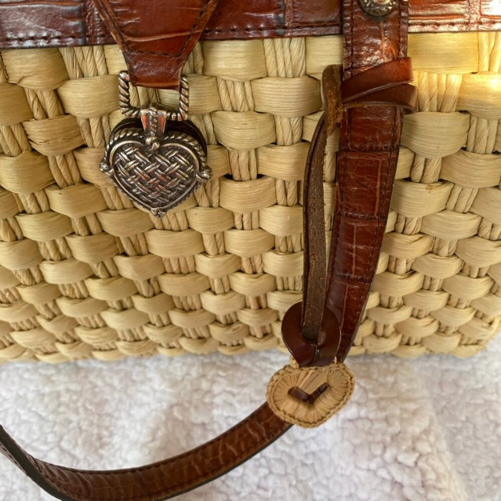 Authentic Brighton Ruth Woven Straw Satchel Bag with leather trim and handles - Picture 4 of 15